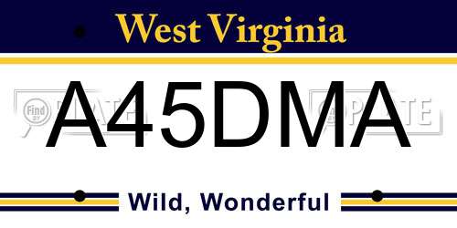 A45DMA West Virginia License Plate