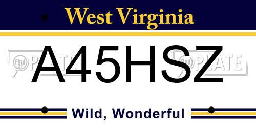 A45HSZ West Virginia License Plate