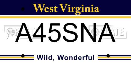 A45SNA West Virginia License Plate