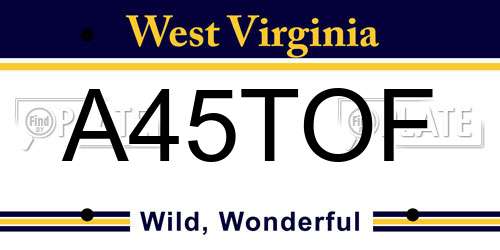 A45TOF West Virginia License Plate