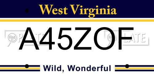A45ZOF West Virginia License Plate