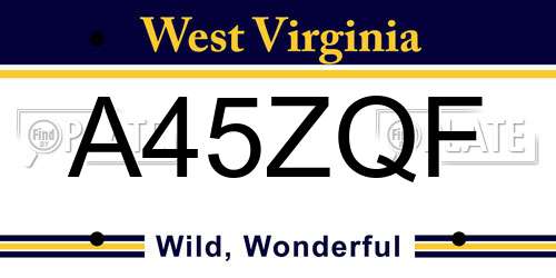 A45ZQF West Virginia License Plate