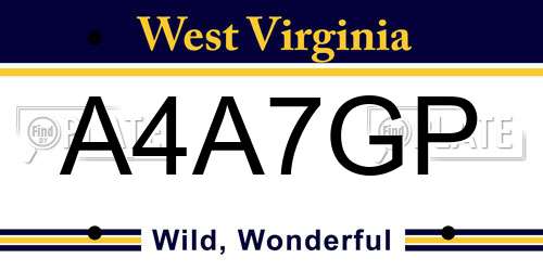 A4A7GP West Virginia License Plate