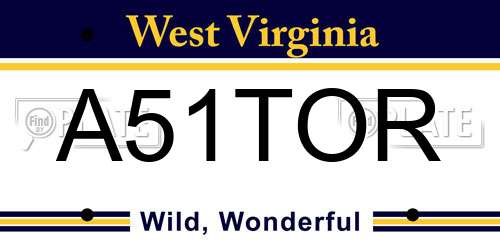 A51TOR West Virginia License Plate
