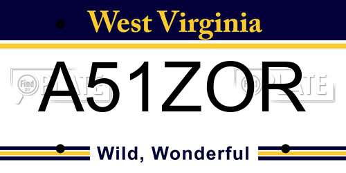 A51ZOR West Virginia License Plate