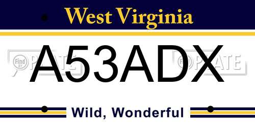 A53ADX West Virginia License Plate