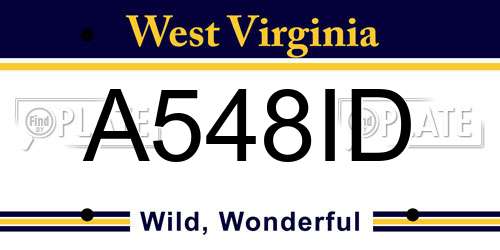 A548ID West Virginia License Plate