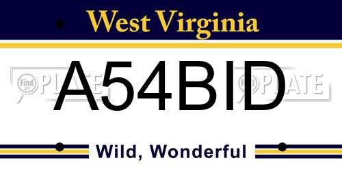 A54BID West Virginia License Plate