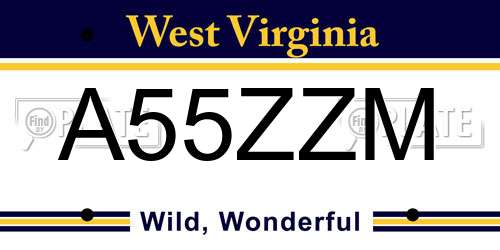 A55ZZM West Virginia License Plate