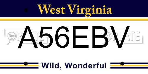 A56EBV West Virginia License Plate
