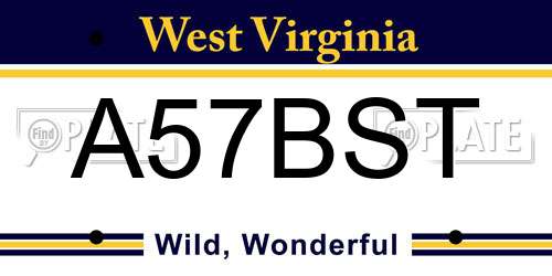 A57BST West Virginia License Plate