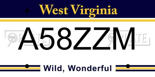 A58ZZM West Virginia License Plate