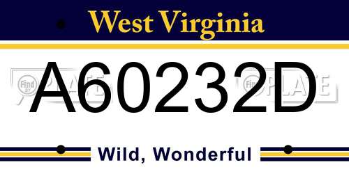 A60232D West Virginia License Plate