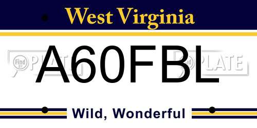 A60FBL West Virginia License Plate