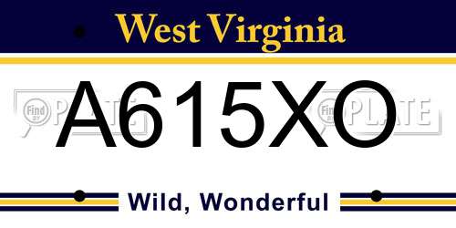 A615XO West Virginia License Plate