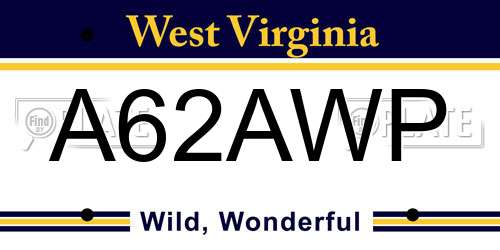 A62AWP West Virginia License Plate