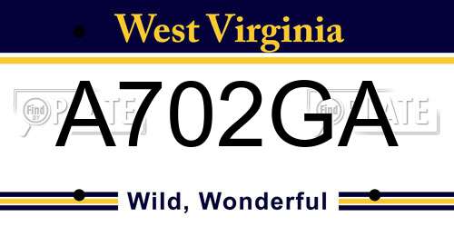 A702GA West Virginia License Plate