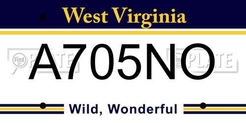 A705NO West Virginia License Plate