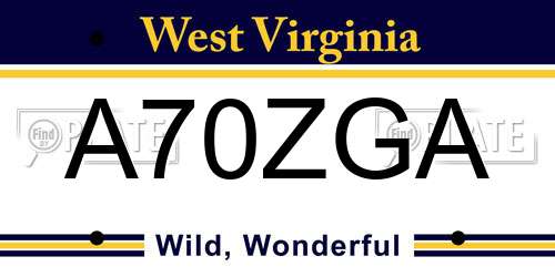 A70ZGA West Virginia License Plate