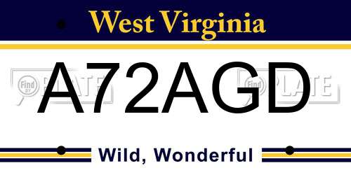 A72AGD West Virginia License Plate