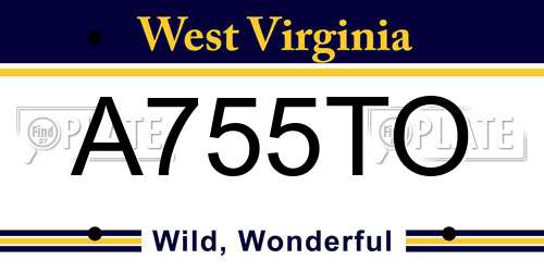 A755TO West Virginia License Plate