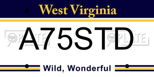 A75STD West Virginia License Plate
