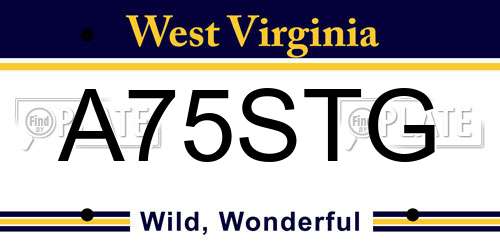 A75STG West Virginia License Plate
