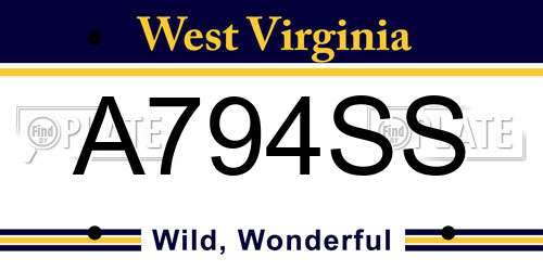 A794SS West Virginia License Plate