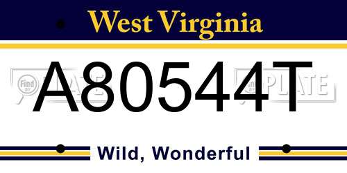 A80544T West Virginia License Plate