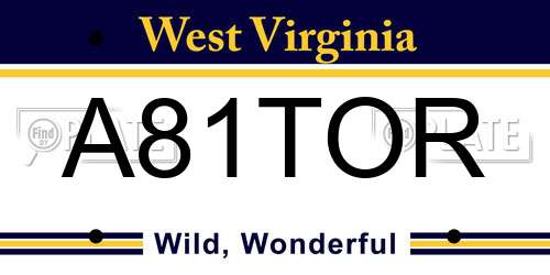 A81TOR West Virginia License Plate