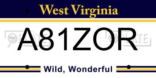 A81ZOR West Virginia License Plate