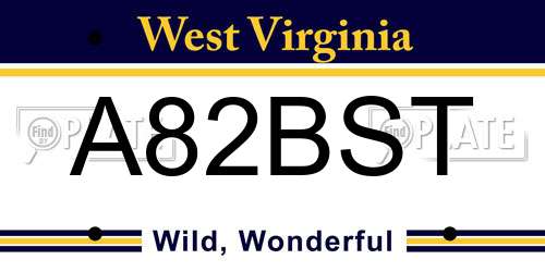 A82BST West Virginia License Plate