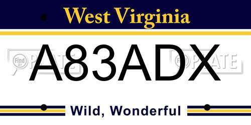 A83ADX West Virginia License Plate