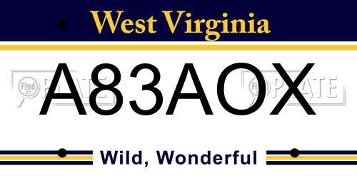 A83AOX West Virginia License Plate