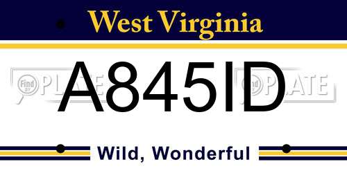 A845ID West Virginia License Plate