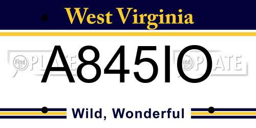 A845IO West Virginia License Plate