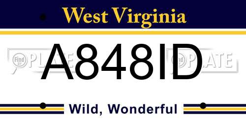 A848ID West Virginia License Plate