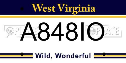 A848IO West Virginia License Plate
