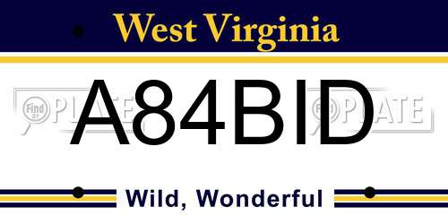 A84BID West Virginia License Plate