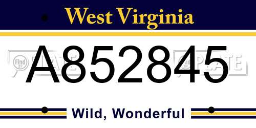 A852845 West Virginia License Plate
