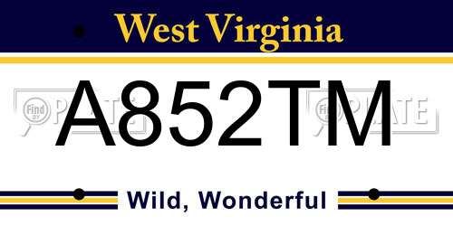 A852TM West Virginia License Plate