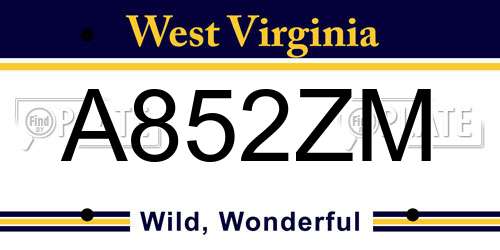 A852ZM West Virginia License Plate