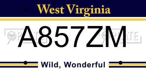 A857ZM West Virginia License Plate