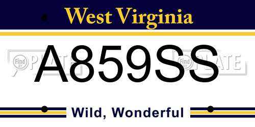 A859SS West Virginia License Plate