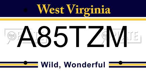 A85TZM West Virginia License Plate