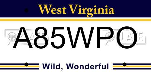 A85WPO West Virginia License Plate