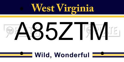 A85ZTM West Virginia License Plate