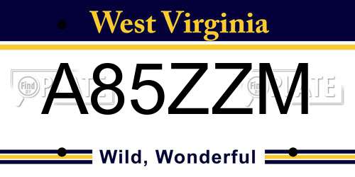 A85ZZM West Virginia License Plate