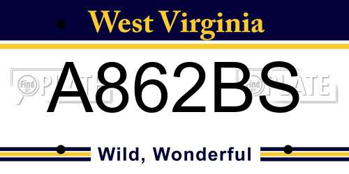A862BS West Virginia License Plate