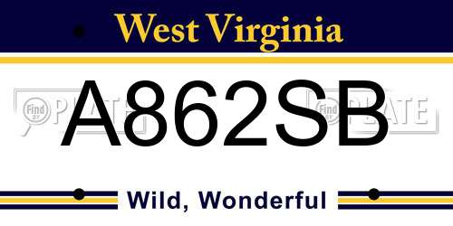 A862SB West Virginia License Plate